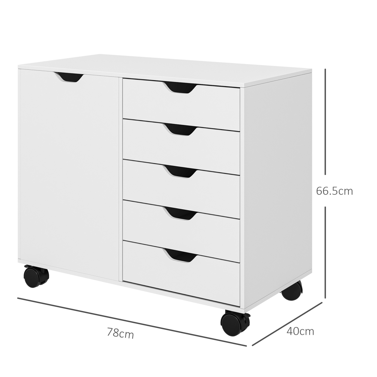 HOMCOM Mobile 5-Drawer Office Storage Cabinet with Door & Wheels – Printer Stand, White