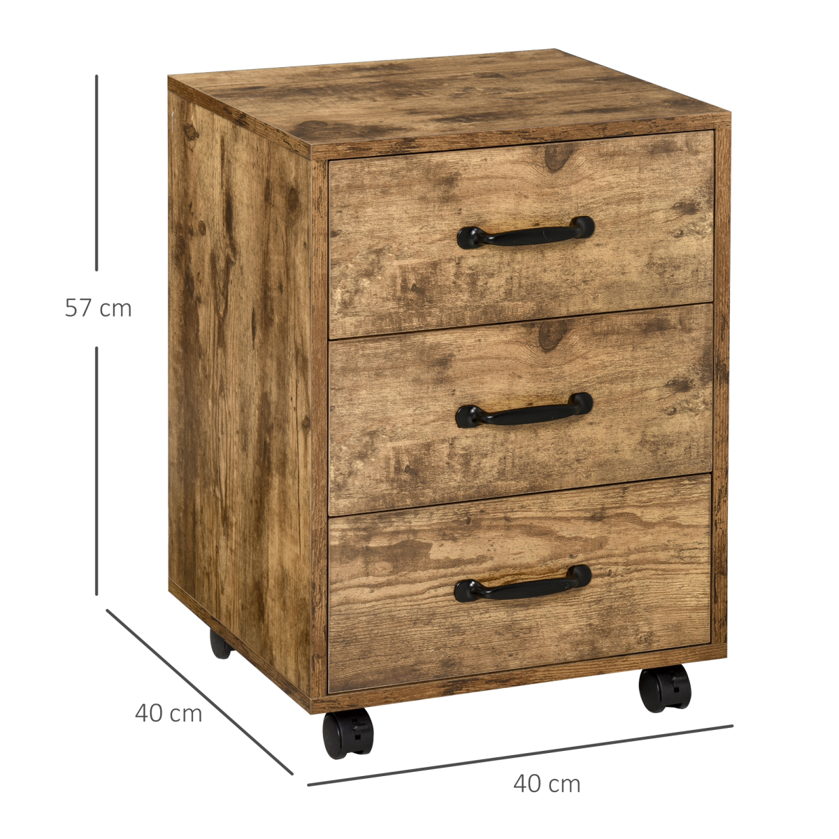 HOMCOM Rolling File Cabinet with 3 Drawers and Lockable Casters – Under Desk Mobile Filing Organiser, Wood Grain