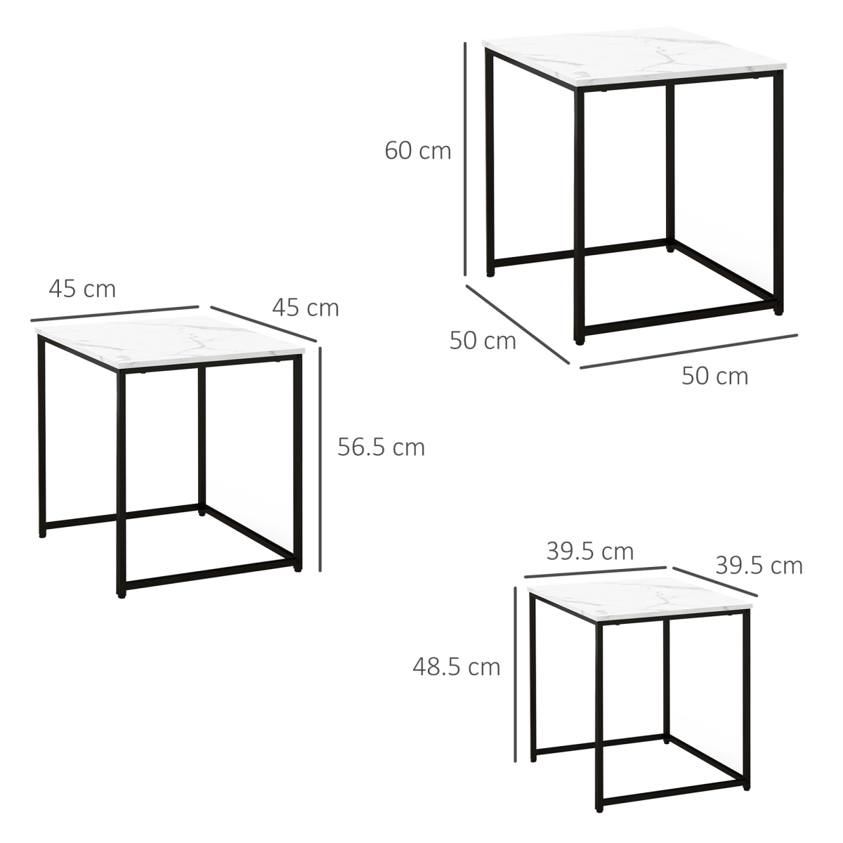 HOMCOM Nesting Coffee Tables Set of 3 with Marble-Effect Tops and Steel Frames – Sofa Side Tables, White