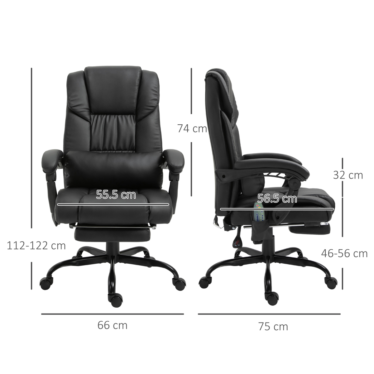 6-Point Massage Racing Office Chair with Remote Control – Padded PU Leather, Adjustable Backrest