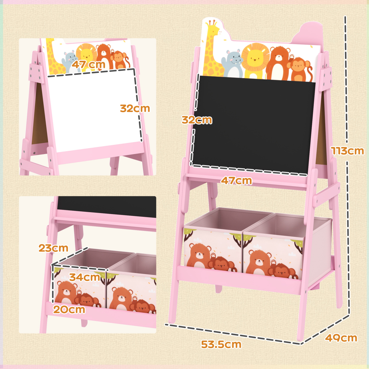 AIYAPLAY 2-in-1 Kids Easel with Whiteboard, Chalkboard & Storage Boxes – Children's Art Easel, Pink