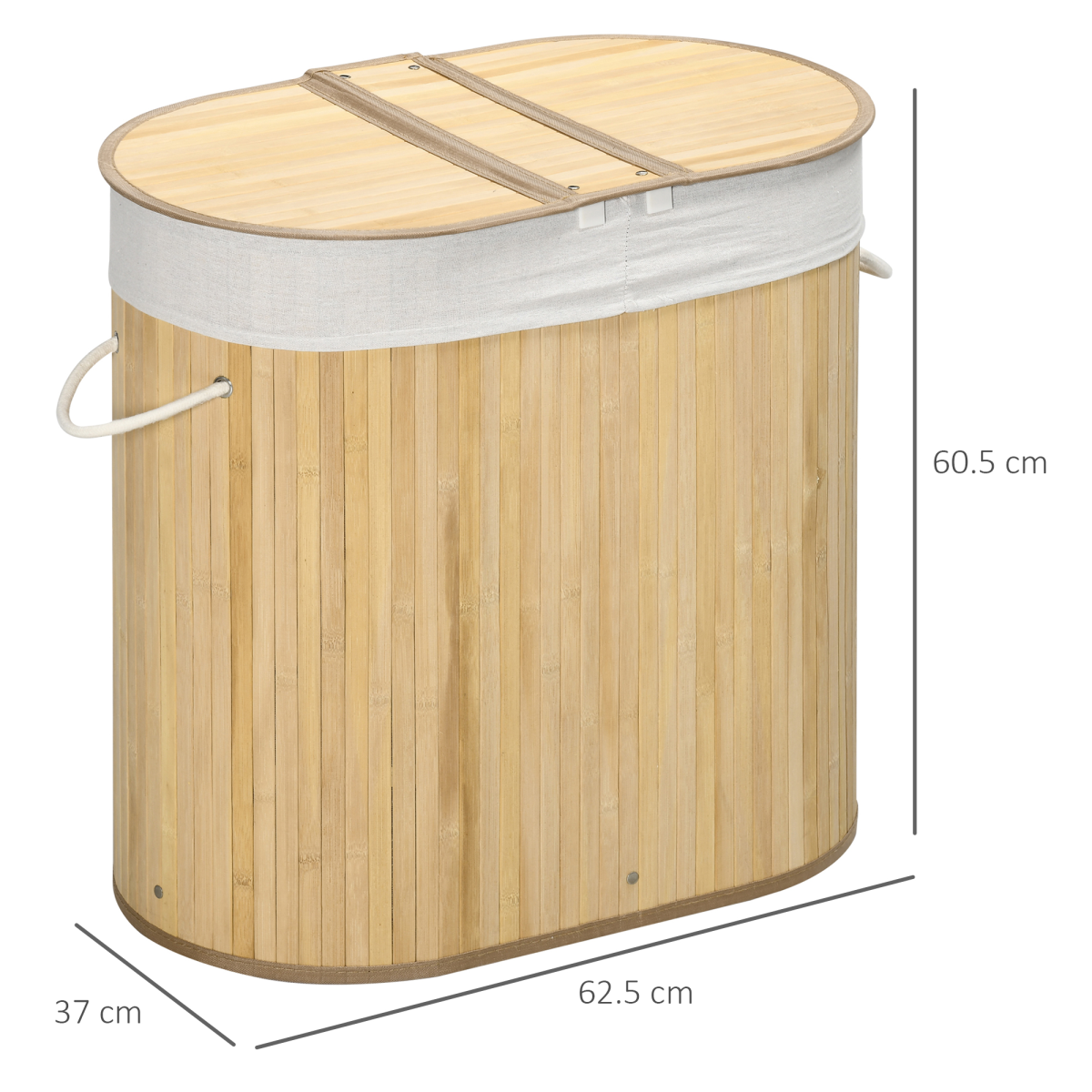 HOMCOM 100L Bamboo Laundry Basket with 2 Compartments, Lid and Removable Lining – Natural Washing Hamper