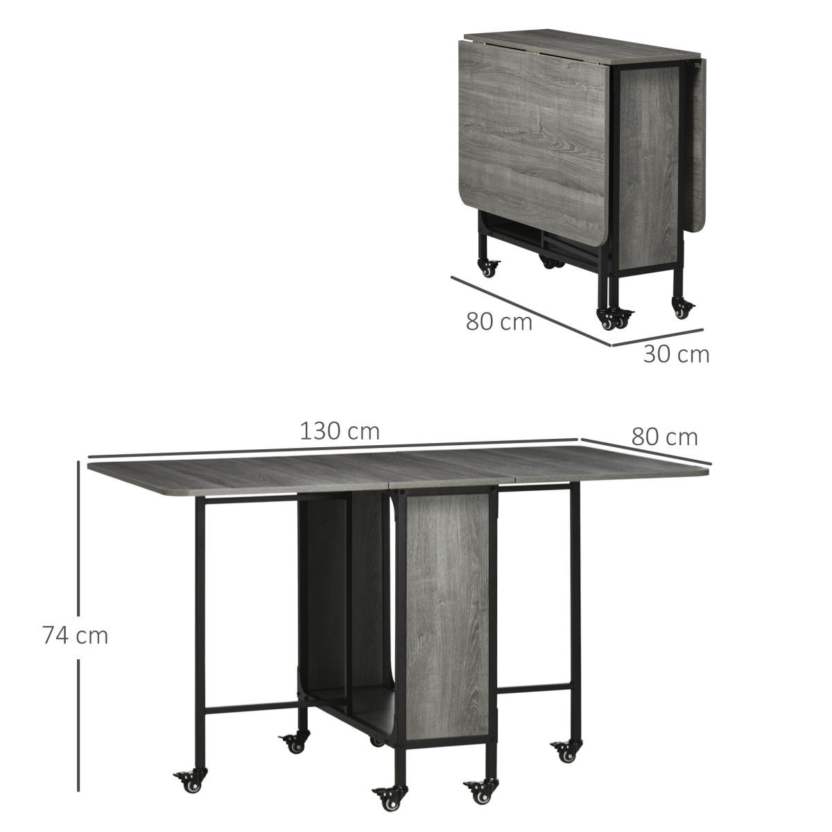 Mobile Drop Leaf Extendable Kitchen Table with Wheels – Space-Saving Dining Table, Seats up to 6