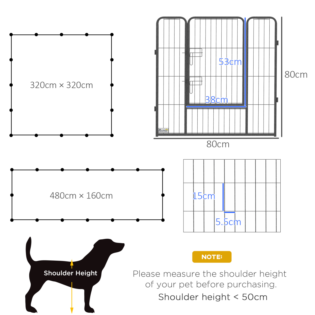 PawHut 16-Panel Heavy Duty Dog Playpen with Doors and Ground Stakes – Foldable Puppy Pen for Small and Medium Dogs, 80 cm High