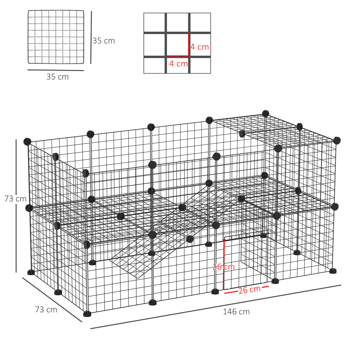 PawHut DIY 36-Panel Small Animal Playpen – Metal Cage with Door for Rabbits, Guinea Pigs and Chinchillas