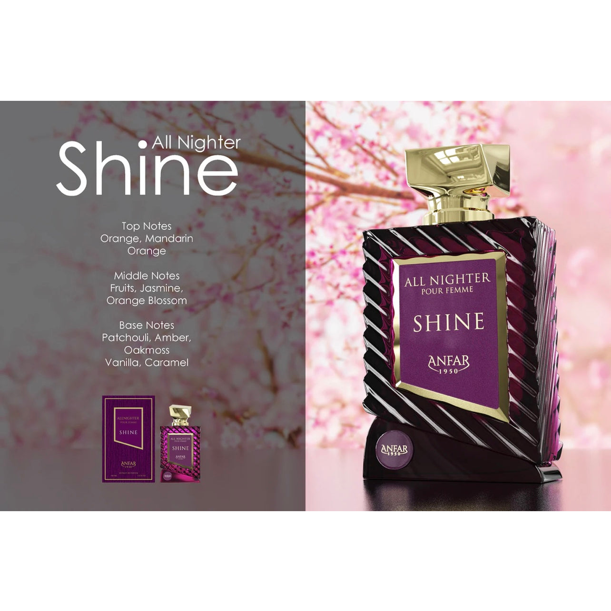 Anfar All Nighter Shine - Extrait de Parfum 100ml – Fresh & Citrus, Floral Fragrance for Women