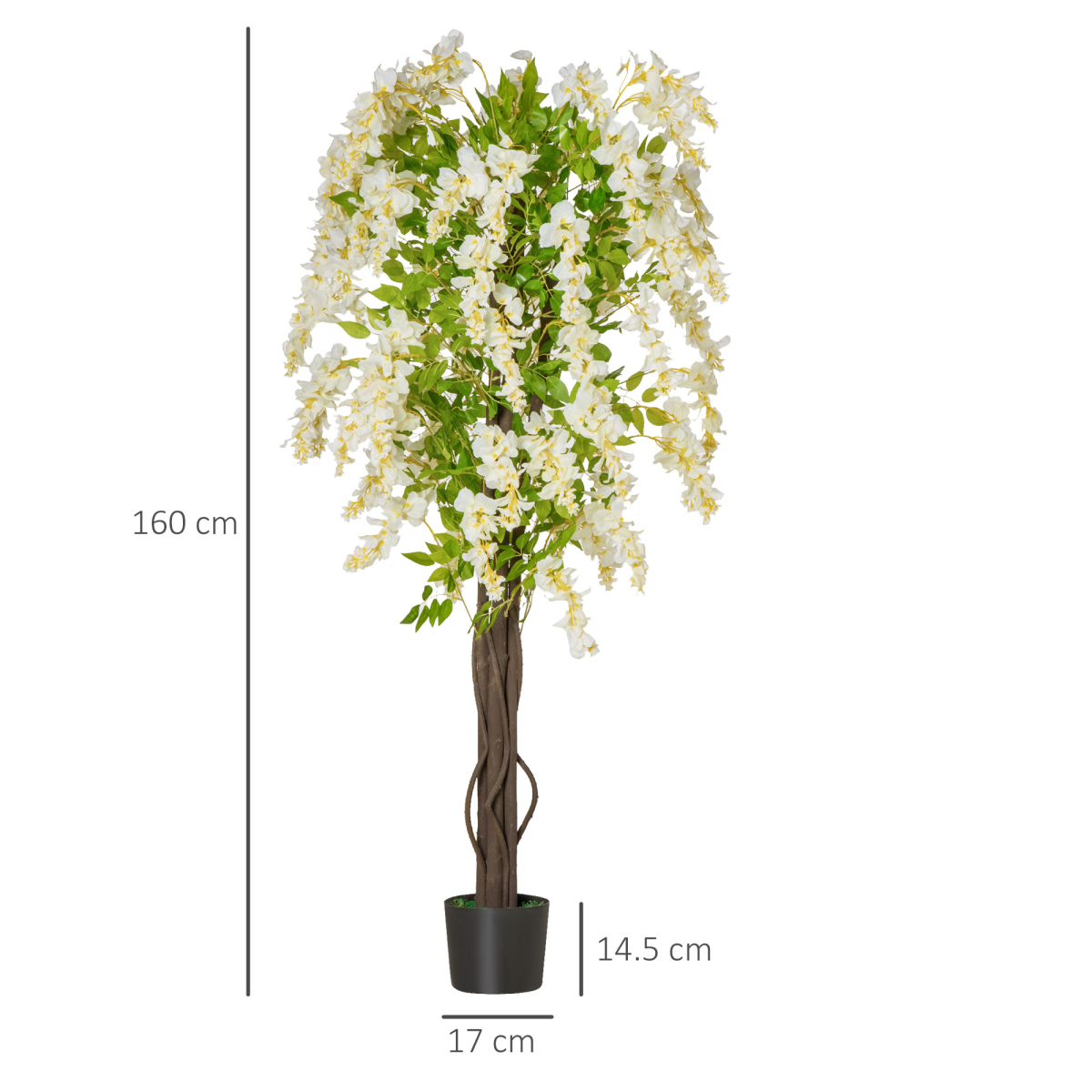 HOMCOM Artificial Realistic White Wisteria Tree Faux Decorative Plant, 160cm