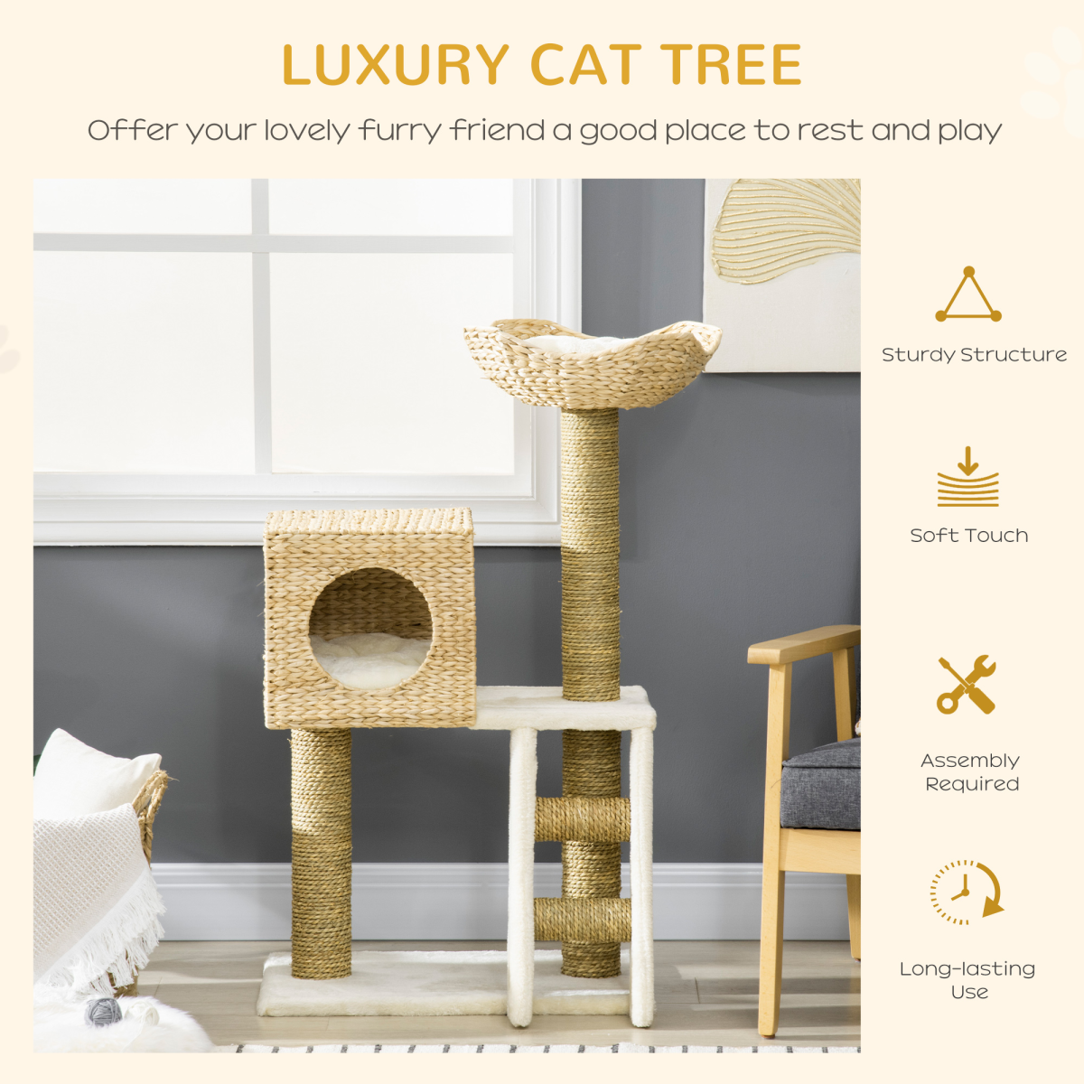 PAWHUT Cat Tree with House, Bed, Ladder and Scratching Posts – Plush Kitten Tower, 100.5cm
