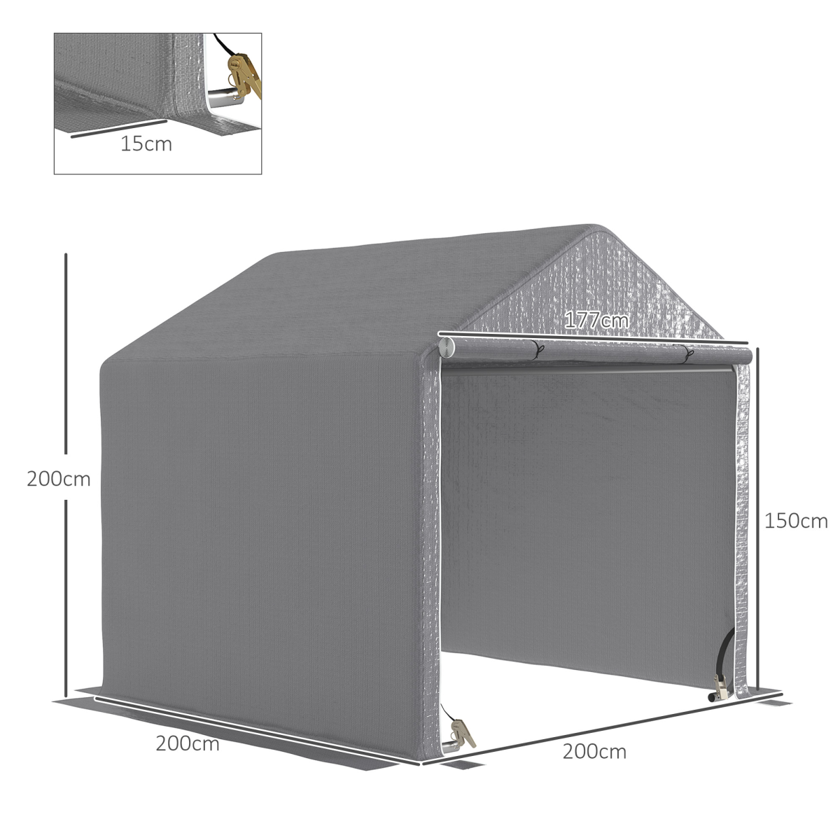 Outsunny Temporary Garden Shed Tent with Galvanised Steel Frame & PE Cover – Bike & Tool Storage, Grey