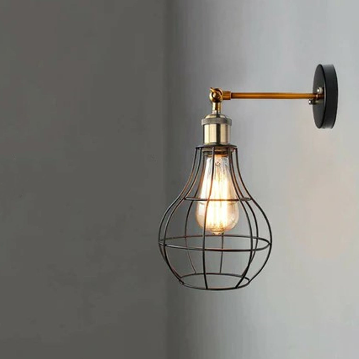LEDSone Vintage Metal Cage Wall Light with Bulb Included – Modern Wall Sconce for Home Décor, E27