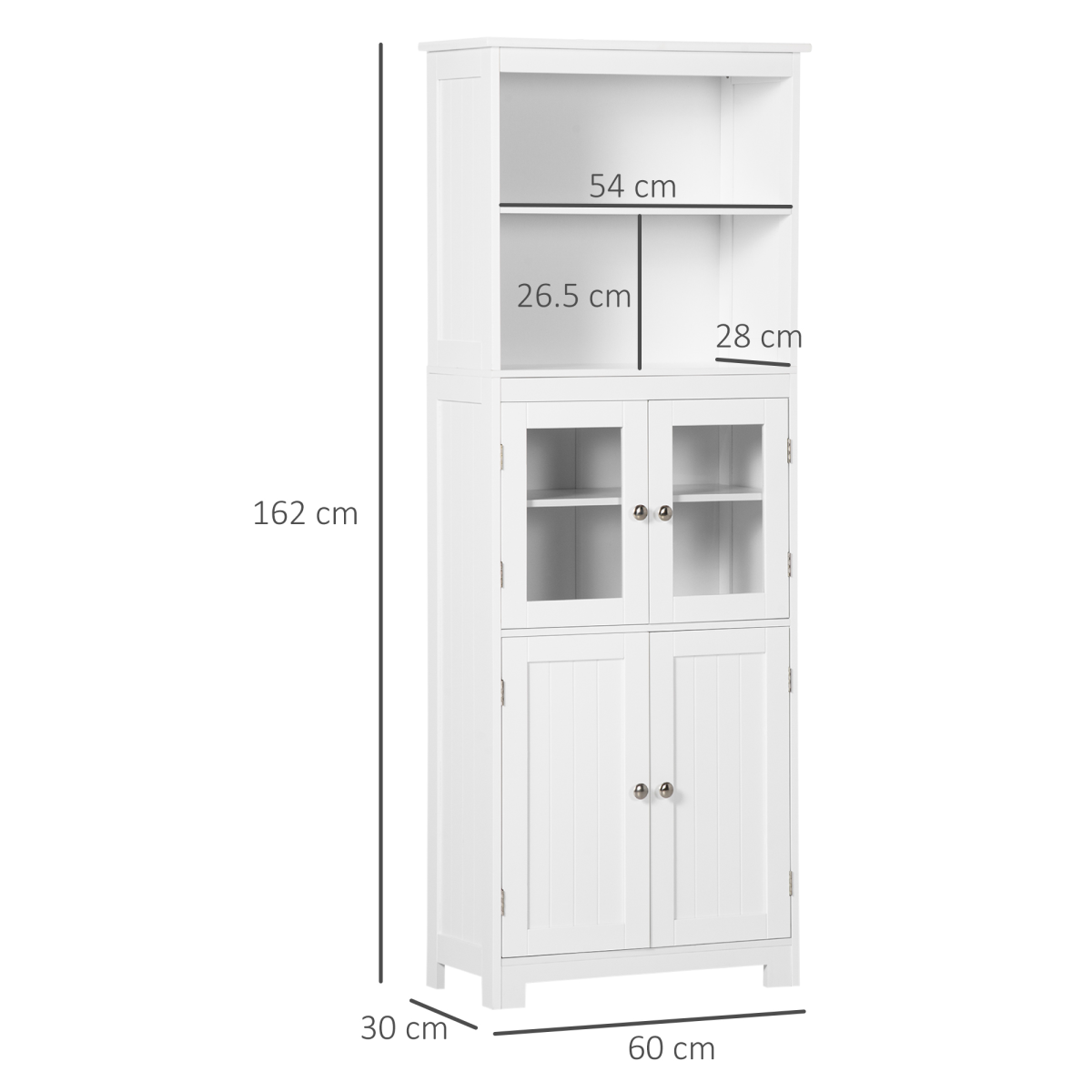 HOMCOM Kitchen Cupboard Storage Cabinet with Glass Doors & Adjustable Shelves – Pantry & Display Unit, White