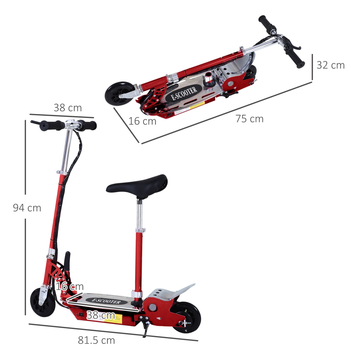 HOMCOM Foldable Kids Electric Scooter with Adjustable Seat, 12V 120W, Brake & Kickstand – for Ages 7–12