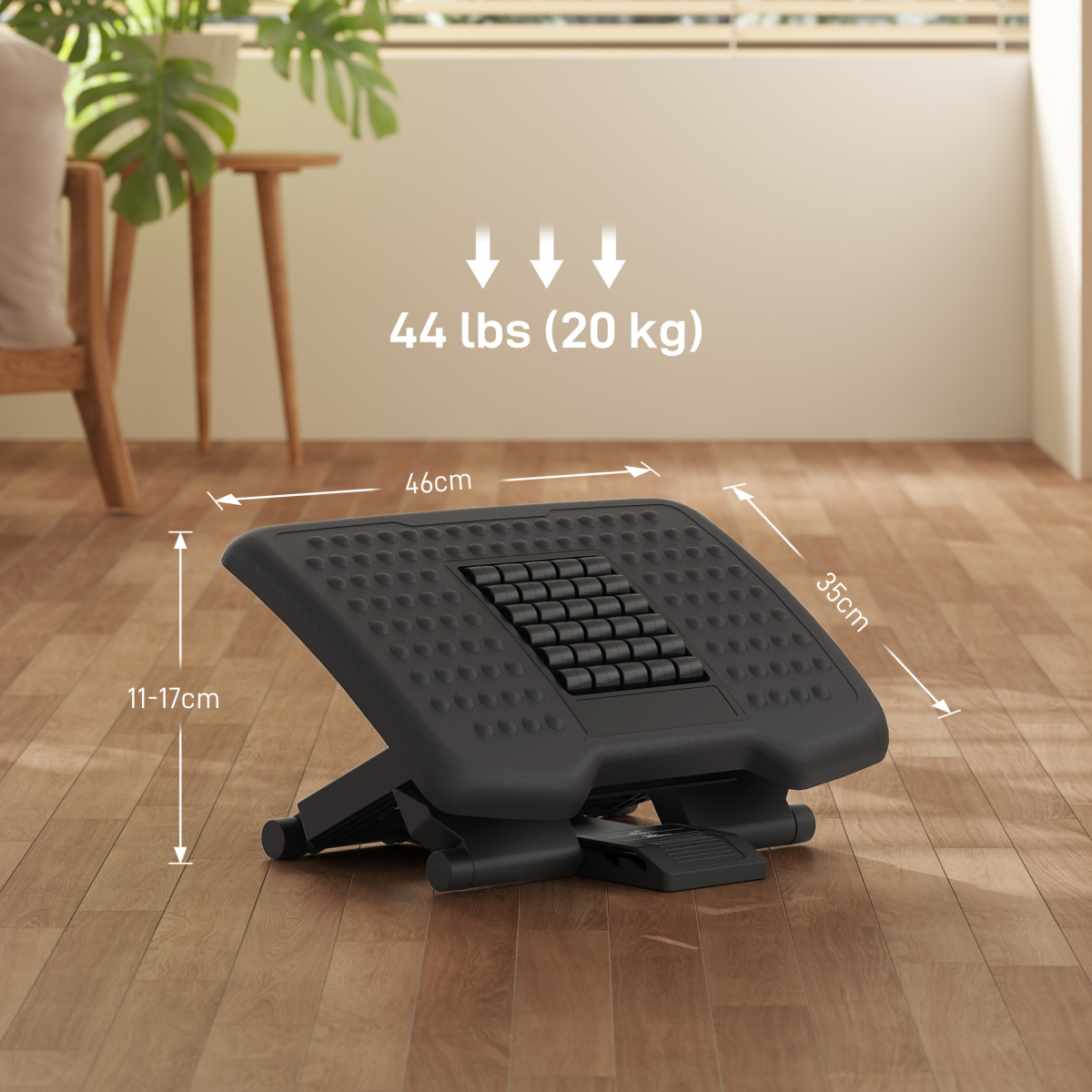 HOMCOM Under Desk Foot Rest with Massage Rollers and Adjustable Height & Angle – Office Footrest, Black