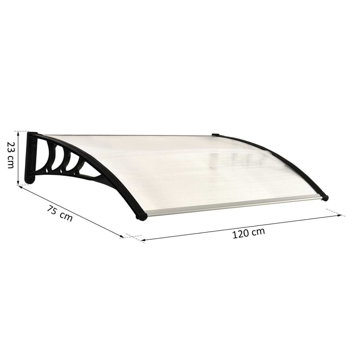 Outsunny Clear Polycarbonate Curved Awning with Black Bracket, 120cm – Door & Window Canopy, UV Protection