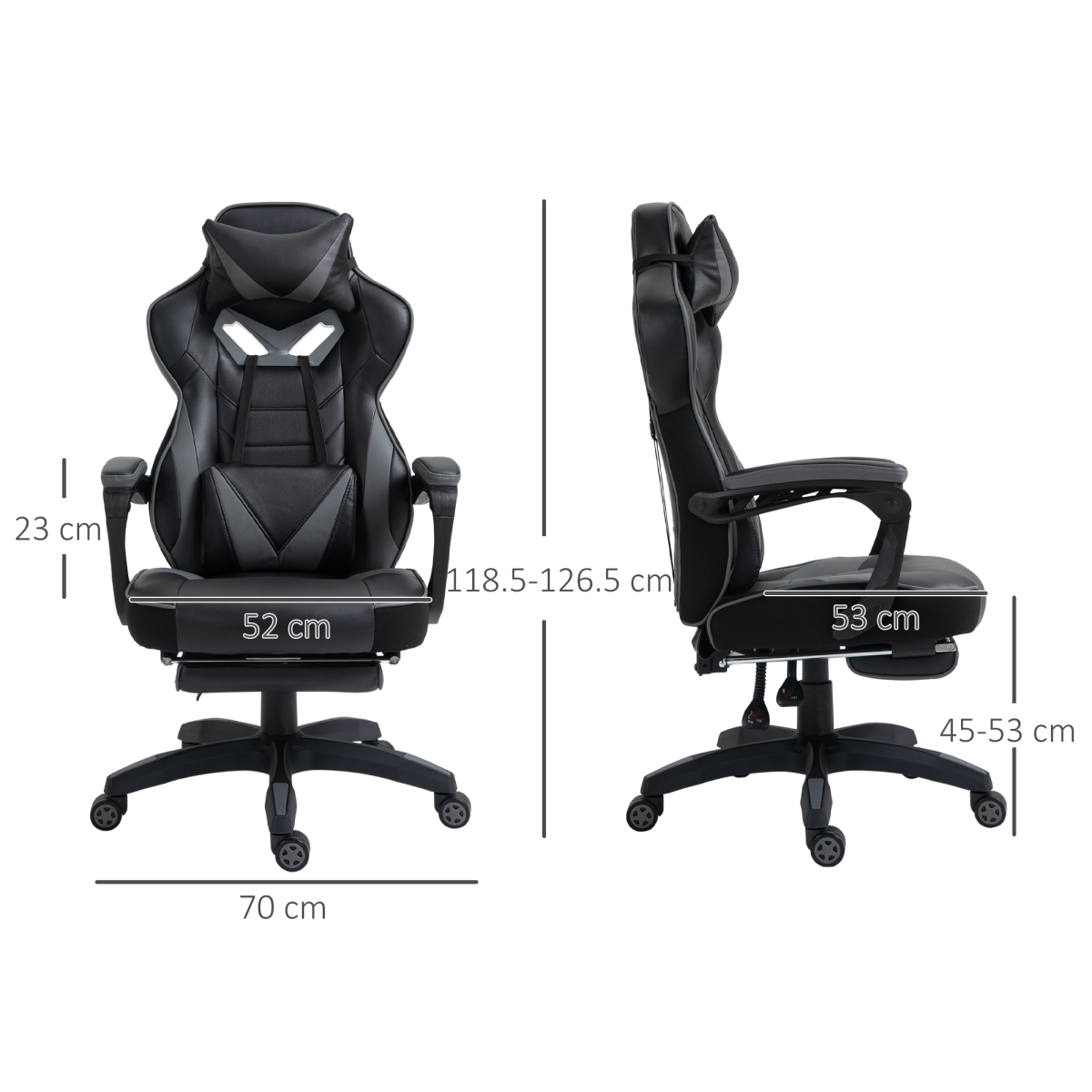Vinsetto Reclining Racing Gaming Chair with Footrest & 170° Recline – Ergonomic Office Chair, Grey