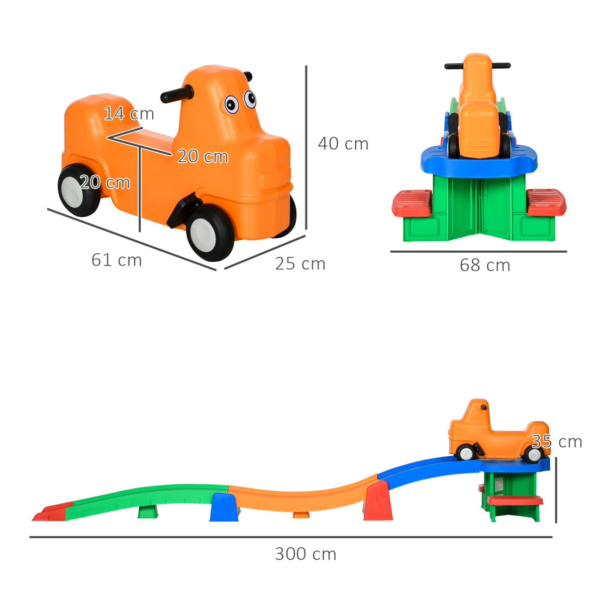 AIYAPLAY 3m Up and Down Kids Rollercoaster with Sliding Car and Non-Slip Steps – Ages 2-5, Multicoloured
