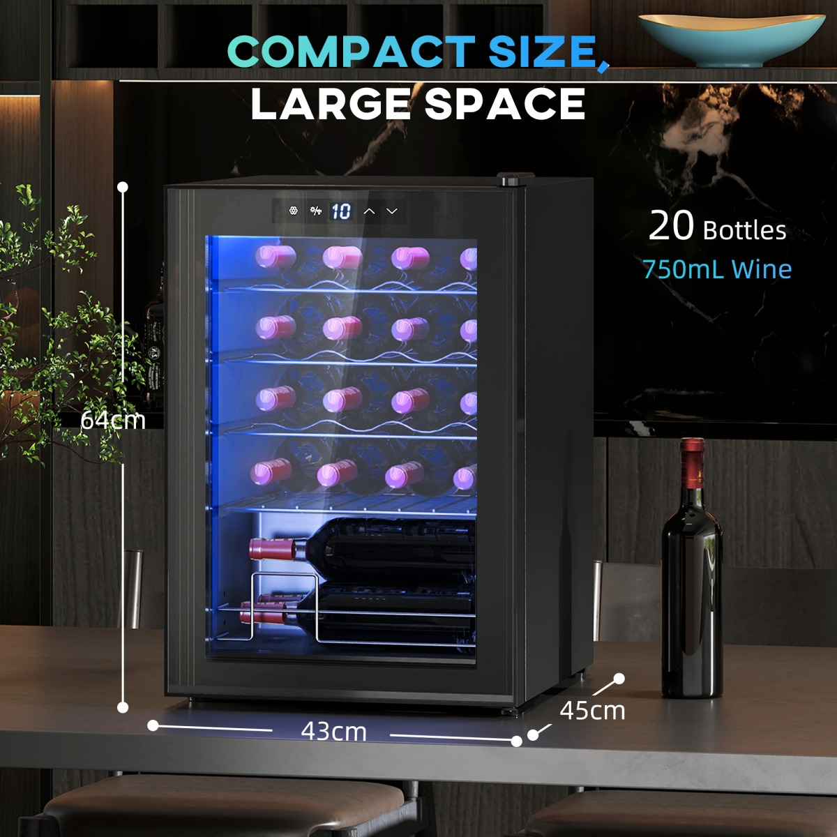 HOMCOM Freestanding 20 Bottle Wine Cooler Fridge with Glass Door & LED Light – Wine Storage