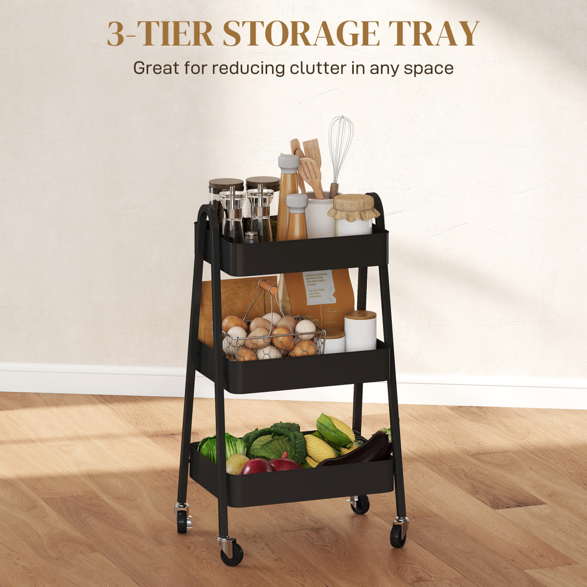 3-Tier Rolling Storage Trolley with Mesh Trays – Kitchen, Bathroom and Craft Room Organiser