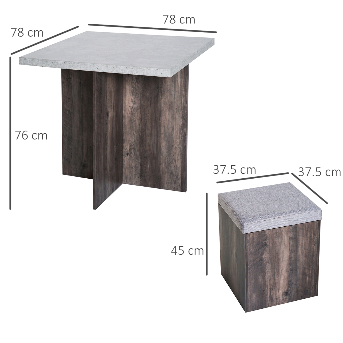 HOMCOM 5-Piece Wooden Garden Dining Set with Removable Lid Table and Four Chairs – Patio Furniture, Grey