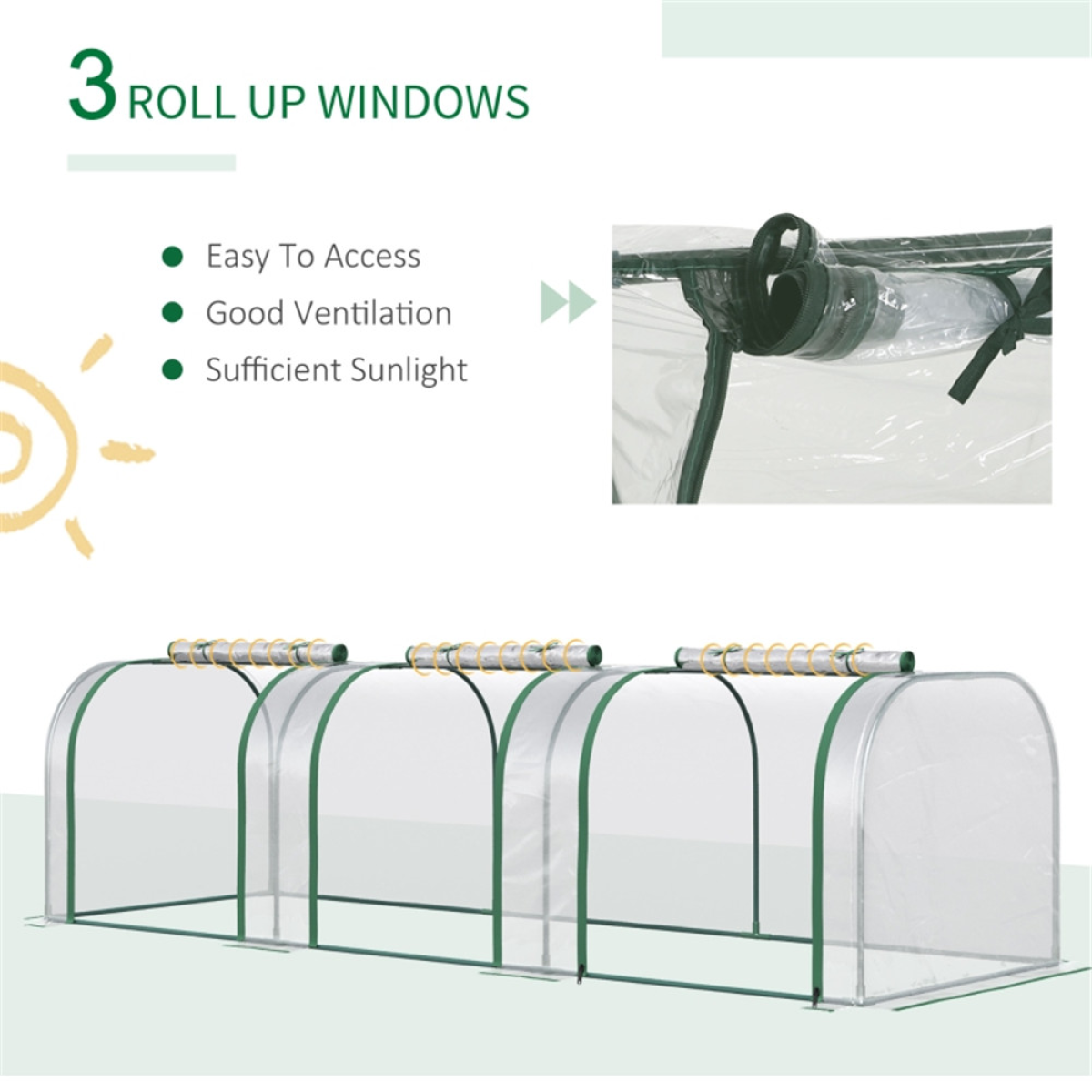 Mini Greenhouse with Steel Frame, PVC Cover & 3 Roll-Up Zipped Doors – Portable Garden Grow House, Dark Green