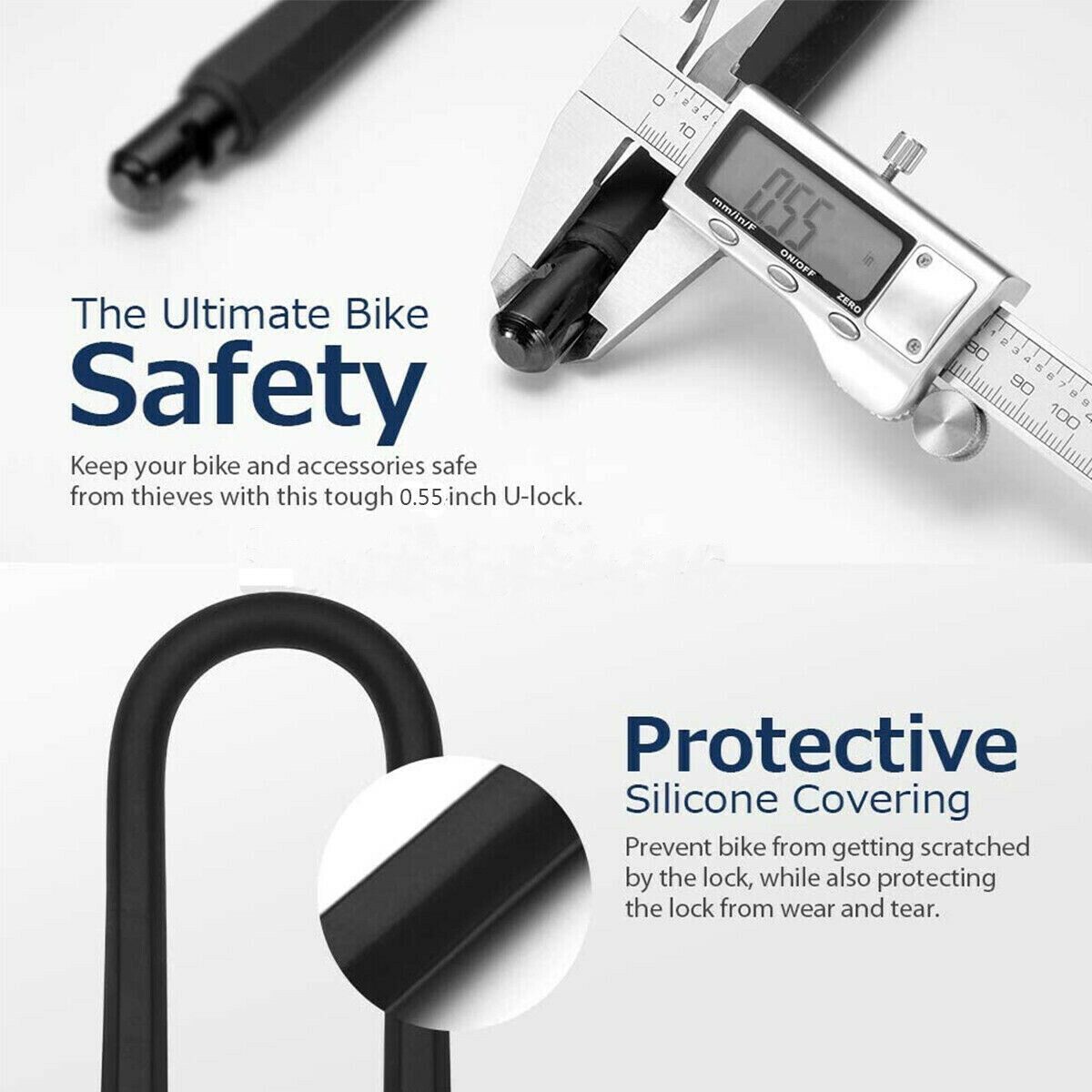 Heavy Duty D Lock for Bikes, Scooters and Motorcycles – Hardened Shackle, Bracket and 2 Keys, Black