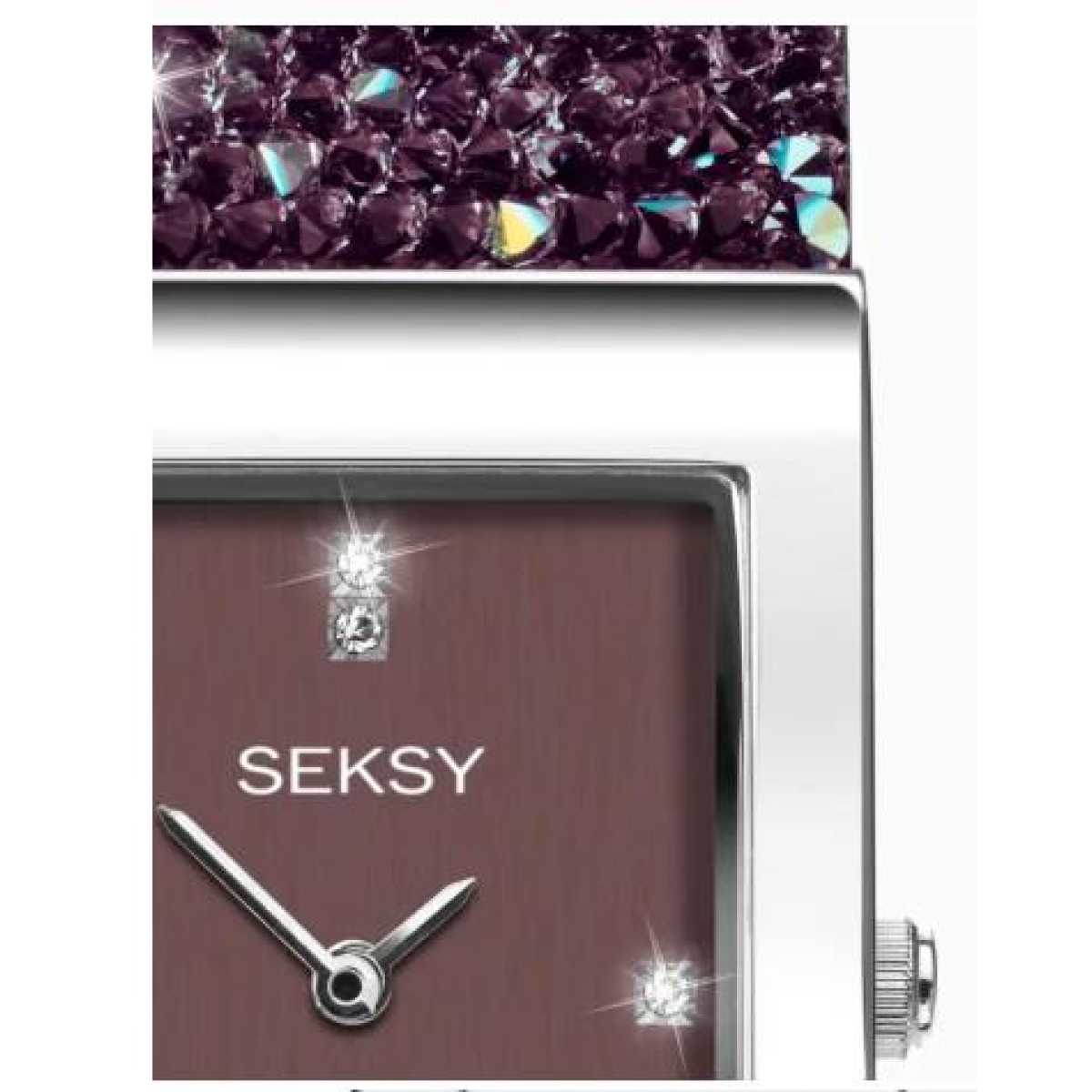 Seksy by Sekonda Ladies Rectangular Purple Dial Watch with Clear Stones – Silver Tone