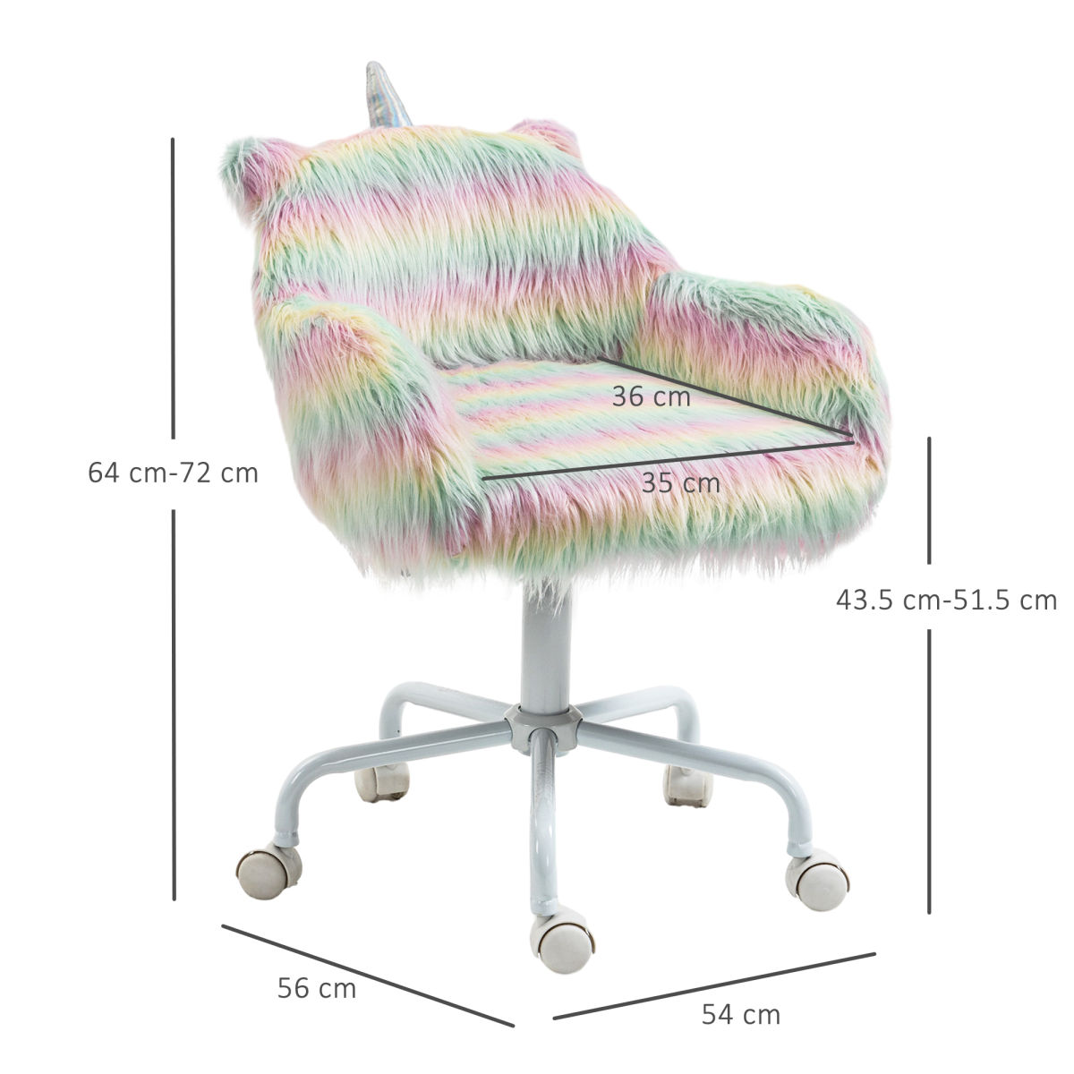 Vinsetto Fluffy Faux Fur Unicorn Desk Chair with Armrests – Padded Swivel Chair for Bedrooms & Playrooms