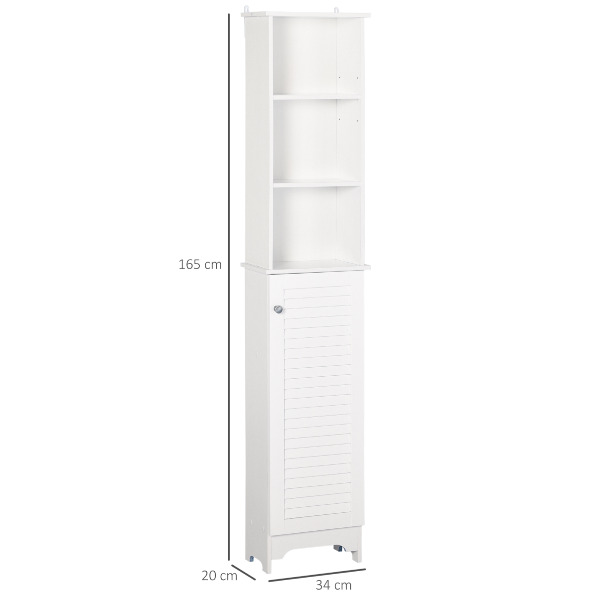 HOMCOM 6-Tier Tall Bathroom Storage Cabinet with Shutter Door – Slim Narrow Unit, White