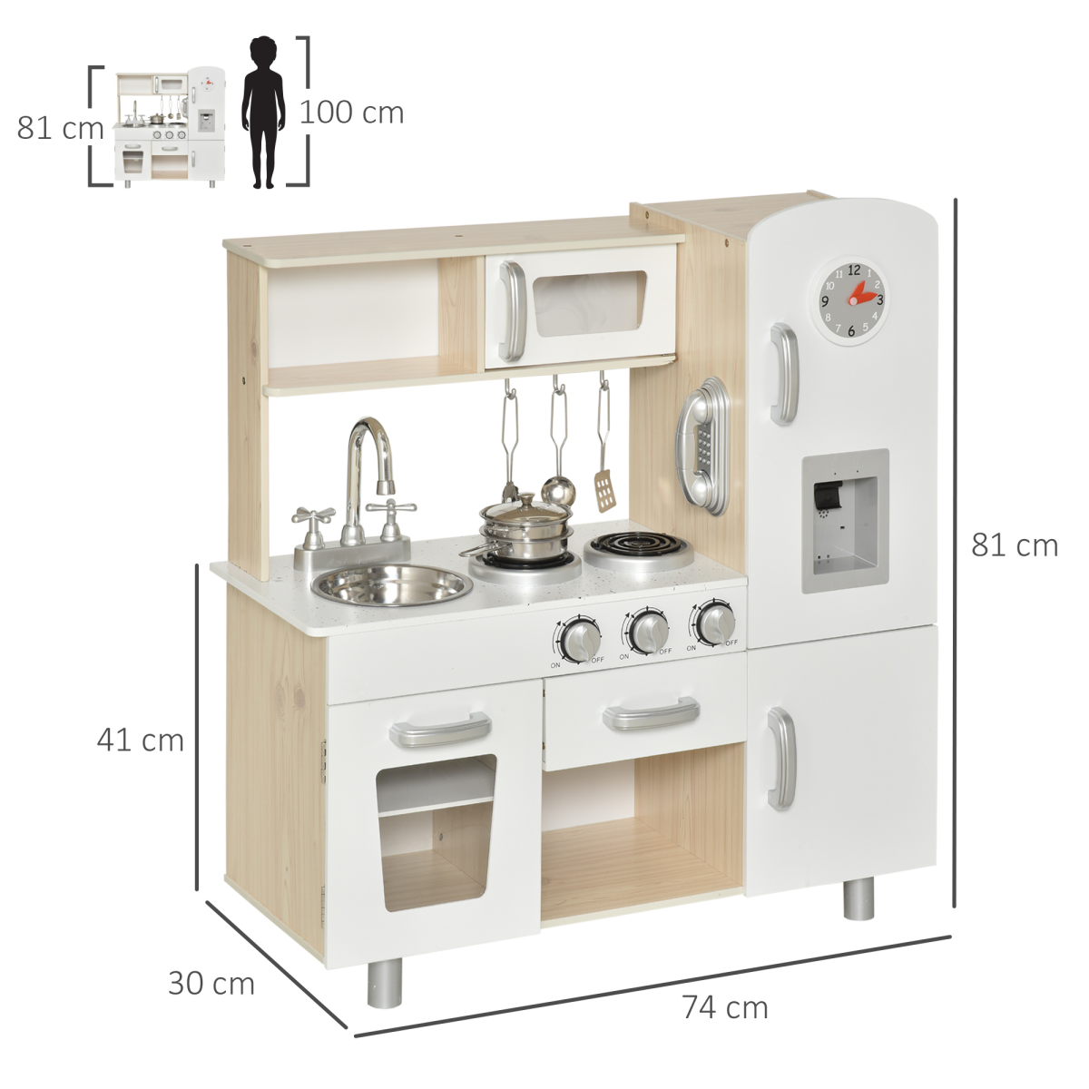 HOMCOM Luxury Kids Kitchen Playset with Accessories, Sink, Cooker & Water Dispenser – Role Play, White