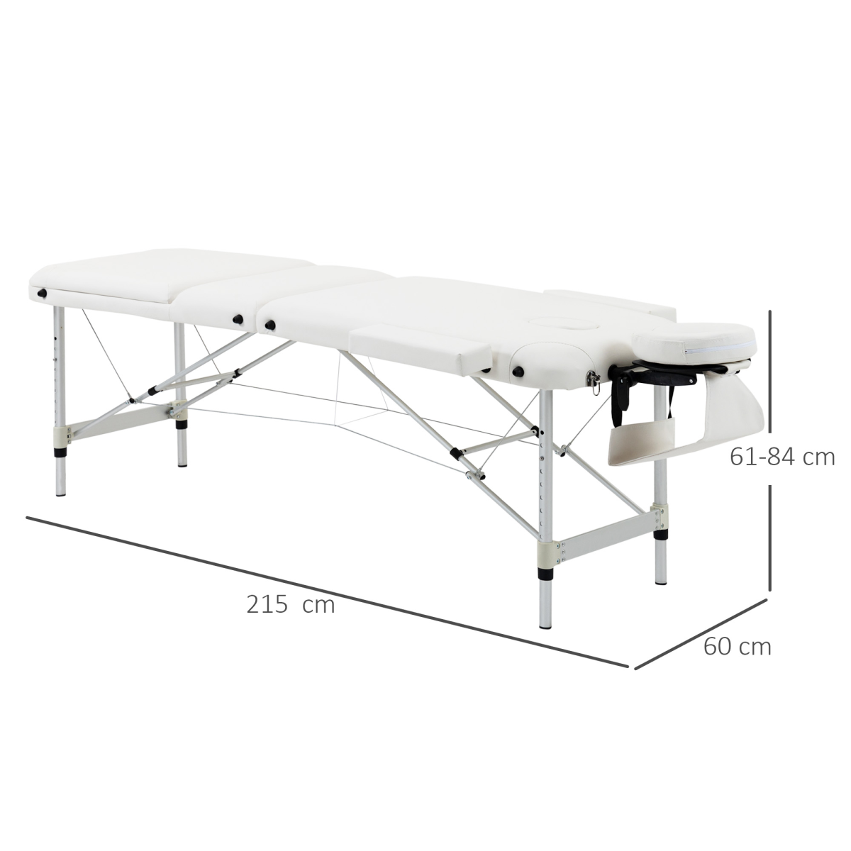 HOMCOM Folding PVC Leather Massage Table with Aluminium Frame & Removable Headrest – Adjustable Beauty Bed