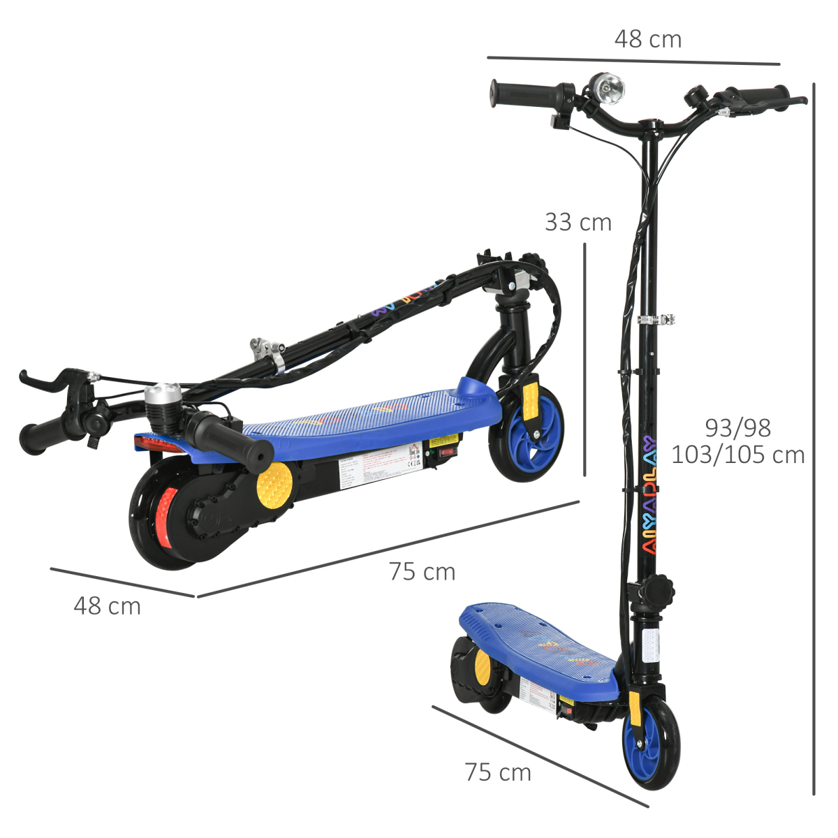 Kids Folding Electric Scooter with LED Headlight, Hand Brake & Adjustable Handlebars – For Ages 7-14, Blue