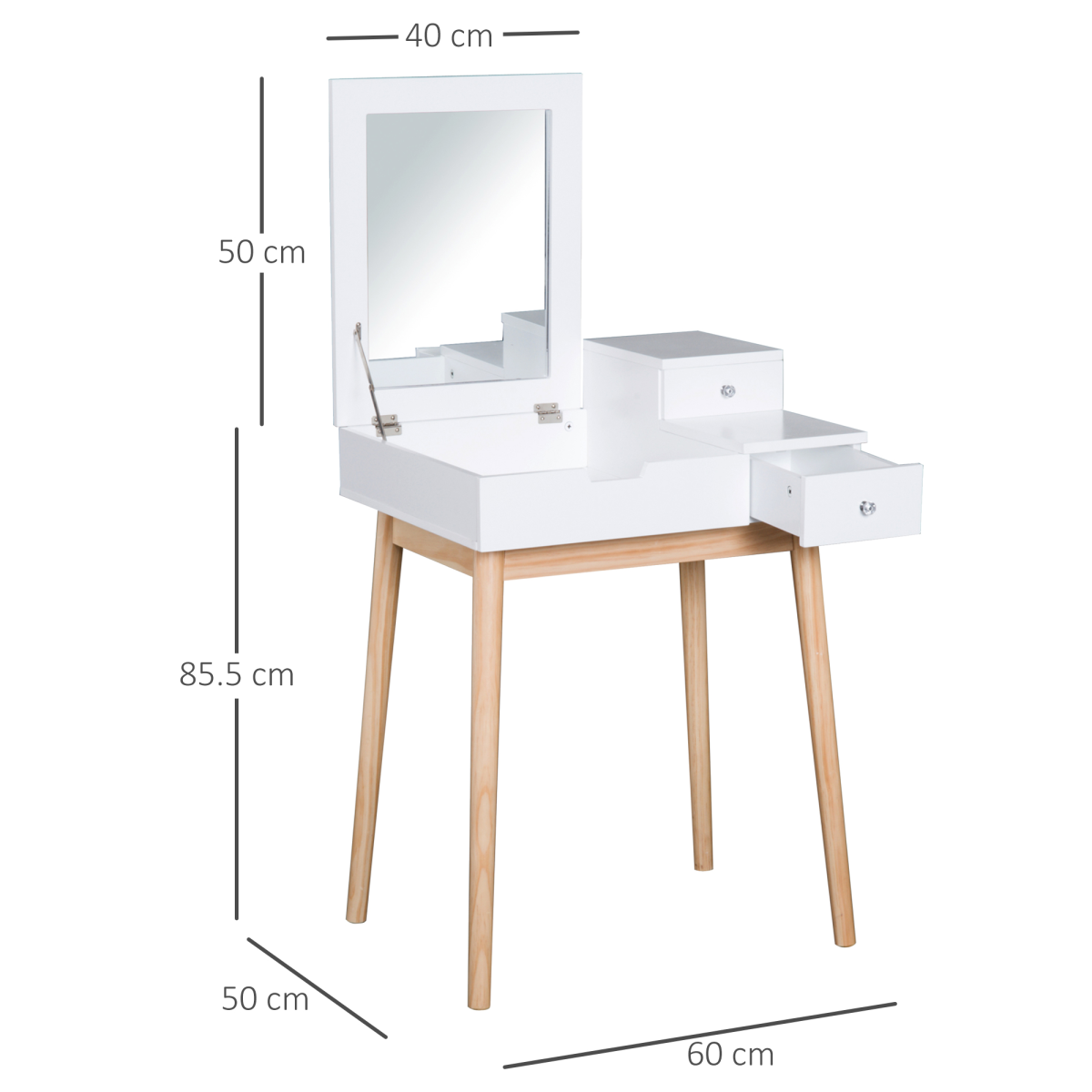 HOMCOM Dressing Table Desk with Flip-Up Mirror & 2 Storage Drawers – Bedroom Vanity and Writing Desk, White