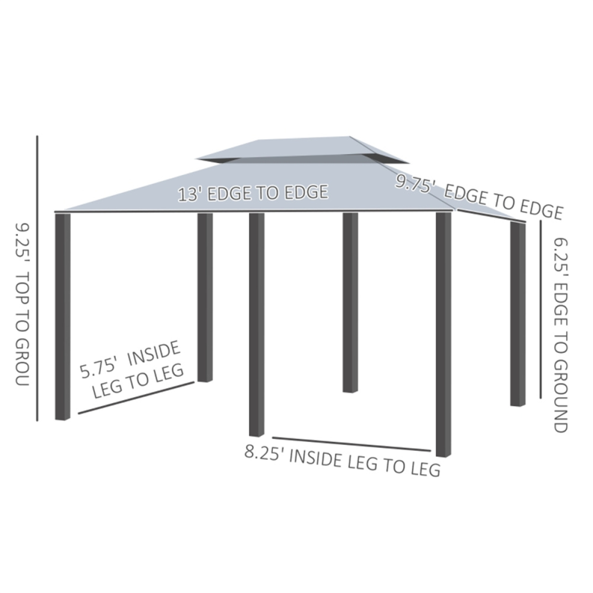 Patio Gazebo with 2-Tier Polyester Canopy & Powder-Coated Steel Frame – Extra-Large Garden Shelter, Sage Grey