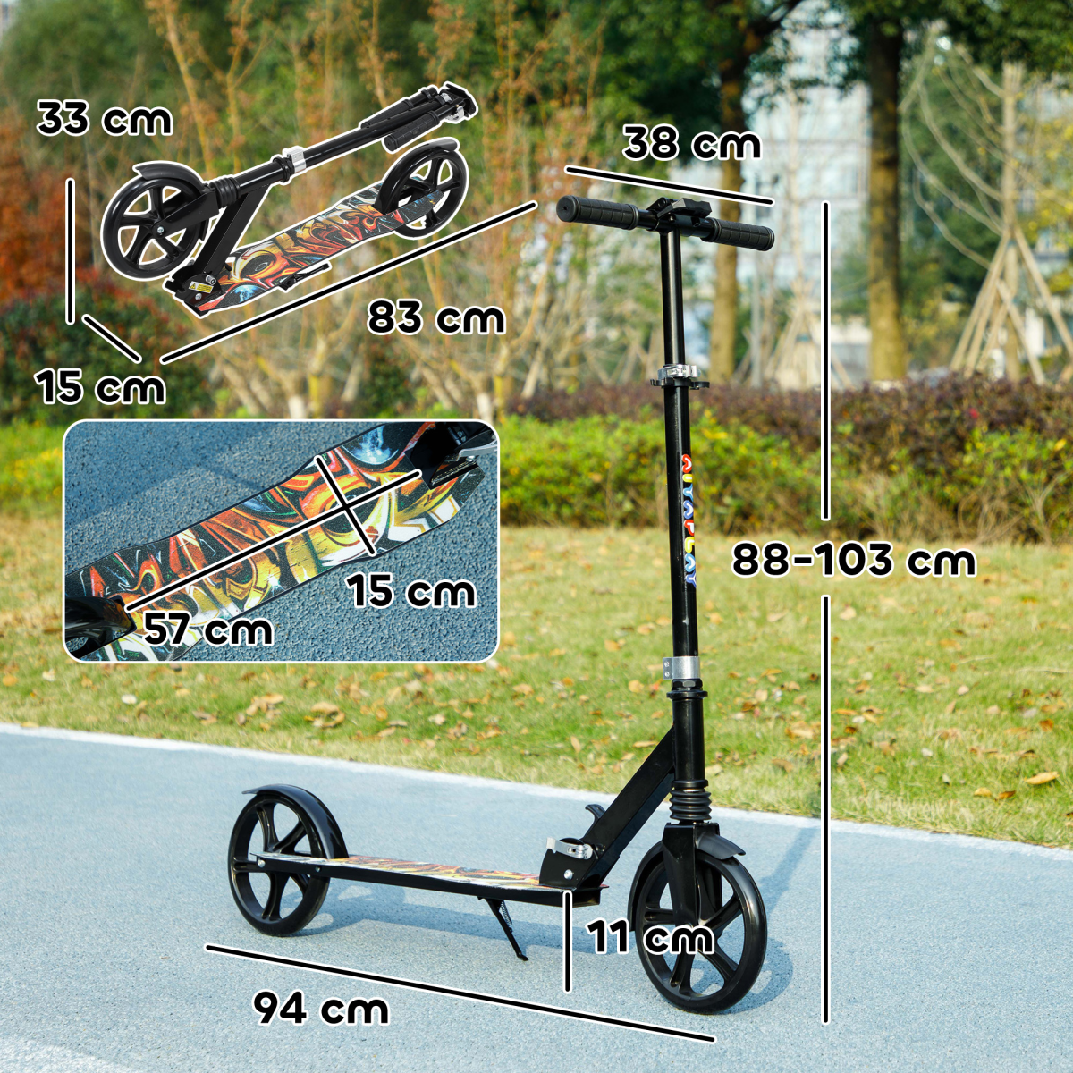 AIYAPLAY Foldable Kids Kick Scooter with 4-Level Adjustable Handlebar & Rear Brake – Ages 6-12, Black