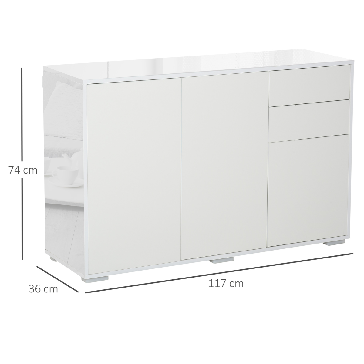 HOMCOM Gloss & Matte Side Cabinet with 2 Doors & 2 Drawers – White Home Office Storage