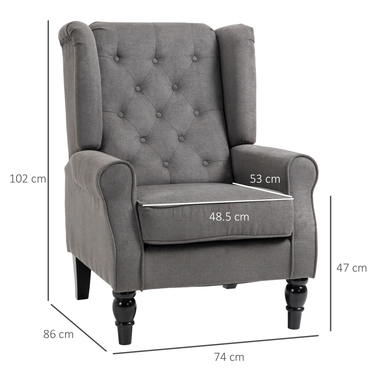 HOMCOM Retro Tufted Club Armchair with Padded Seat & Solid Wood Legs – Vintage Accent Chair, Dark Grey