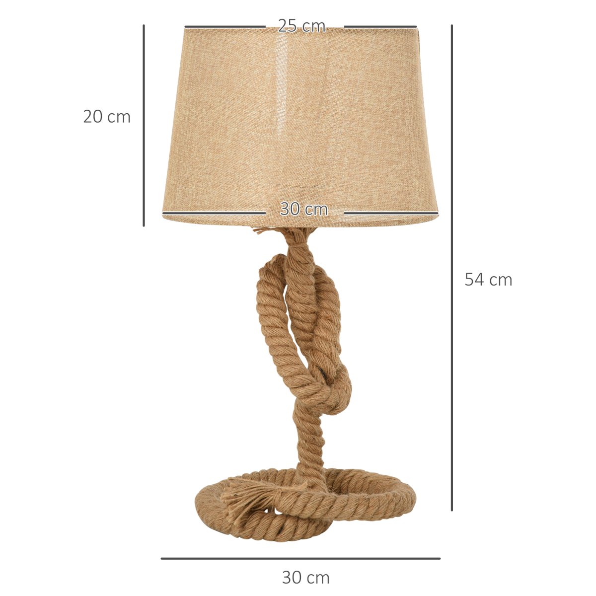 HOMCOM Hemp Rope Table Lamp with Linen Shade – Beige