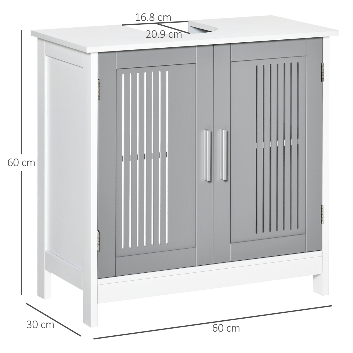kleankin Modern Under Sink Cabinet with 2 Slatted Doors – Bathroom Vanity Storage Unit, White