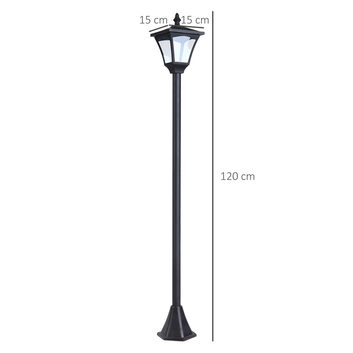 Solar Garden Post Lamp – Dimmable LED Bollard, 1.2m, Black