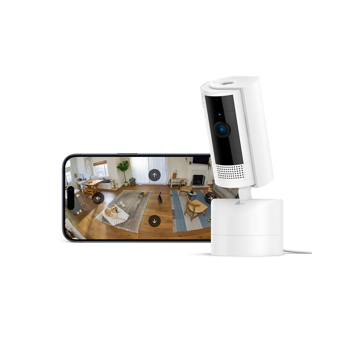 Ring Pan-Tilt Indoor Security Camera with HD Live View and Two-Way Talk – Smart Home Monitoring, White