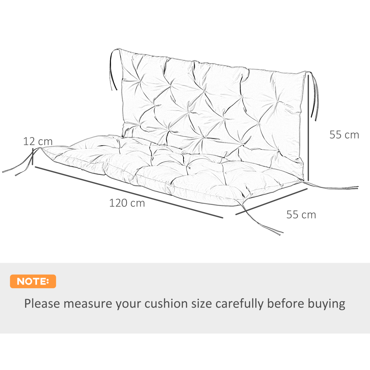 Outsunny 2 Seater Garden Bench Cushion with Ties – Large Padded Swing Chair Seat Pad, 110 x 120cm