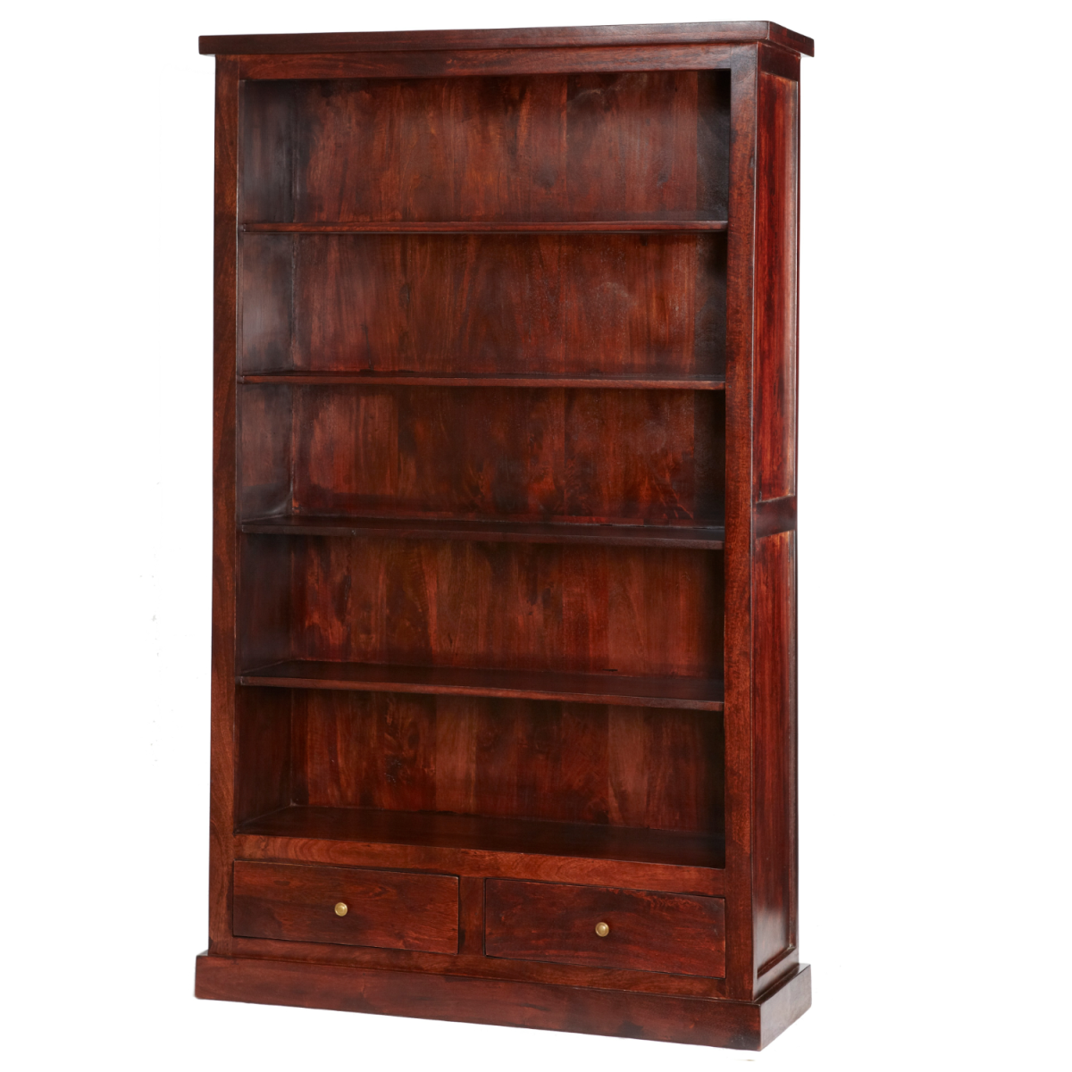 Jaipur Dark Mango Wood Large Bookcase with 2 Drawers – Handmade Five-Shelf Storage Unit