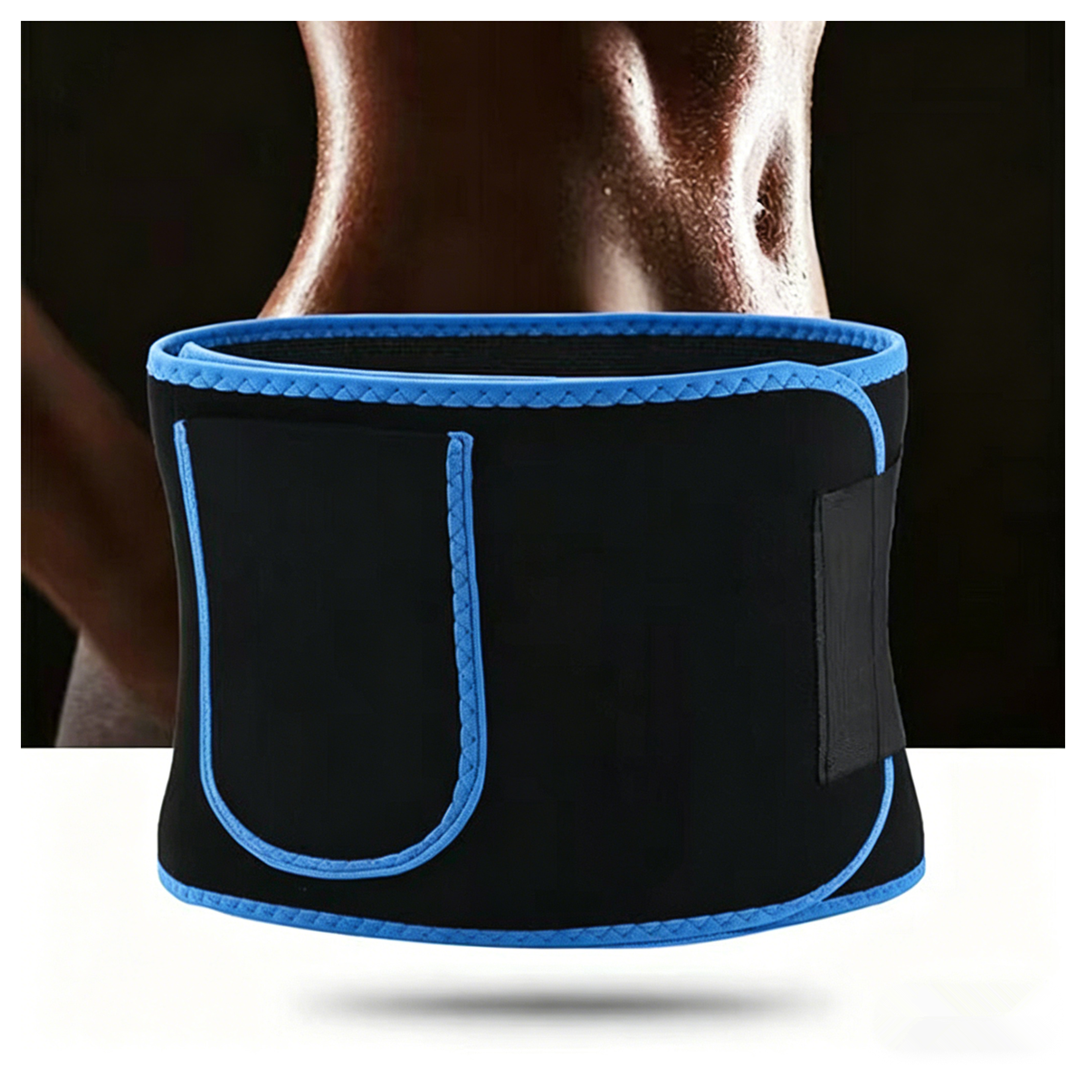 Waist Trimmer Belt with Phone Pocket – Adjustable Neoprene Workout Sweat Band, Blue & Black