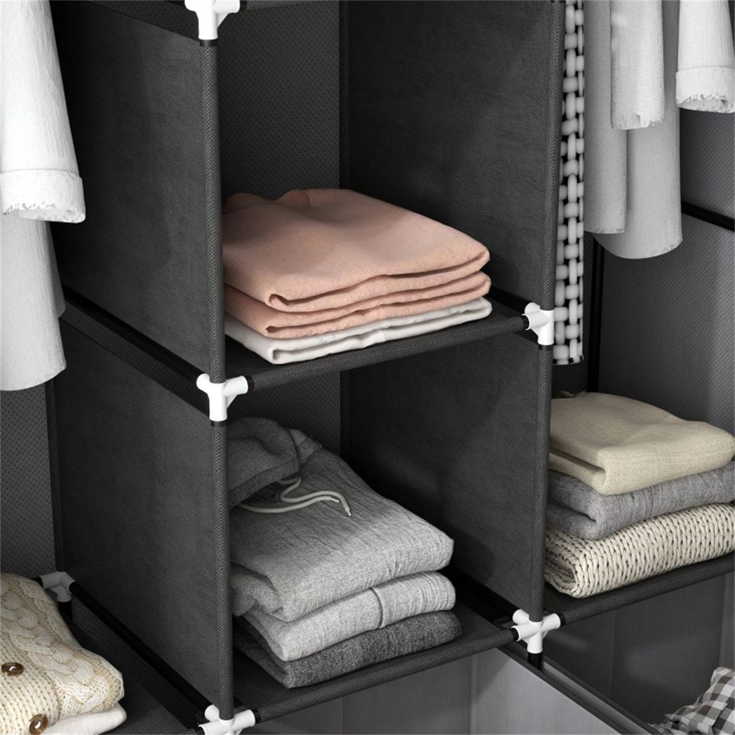 Chester Portable Wardrobe with 2 Hanging Rods, 5 Shelves & 3 Fabric Drawers – Steel Frame Clothes Storage