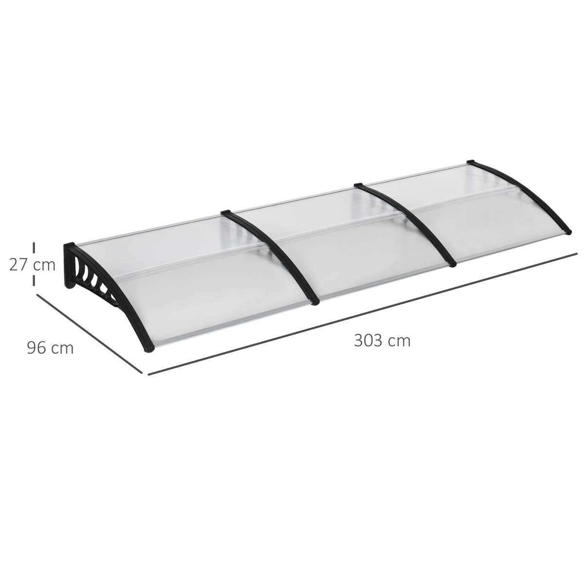 Outsunny Front Door Canopy, 300 x 100cm Curved Polycarbonate Awning – Outdoor Rain Shelter, Clear