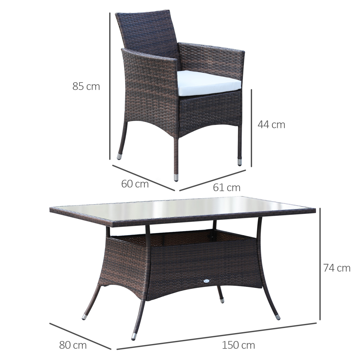 Outsunny 7-Piece Rattan Garden Dining Set with Rectangular Glass Table & 6 Chairs – Fire-Retardant Cushions, Outdoor Furniture