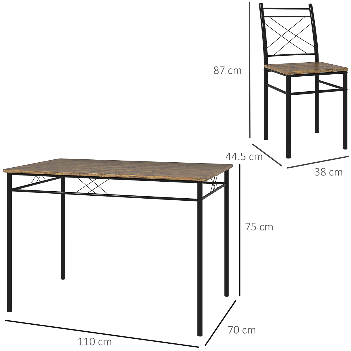 HOMCOM 5 Piece Space-Saving Dining Table & 4 Chairs Set – Industrial-Style Family Dining, Oak