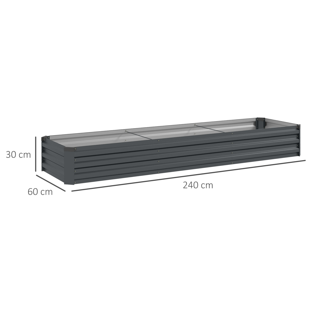 Outsunny Galvanised Steel Raised Garden Bed, 240cm Elevated Planter Box with Open Bottom, Grey