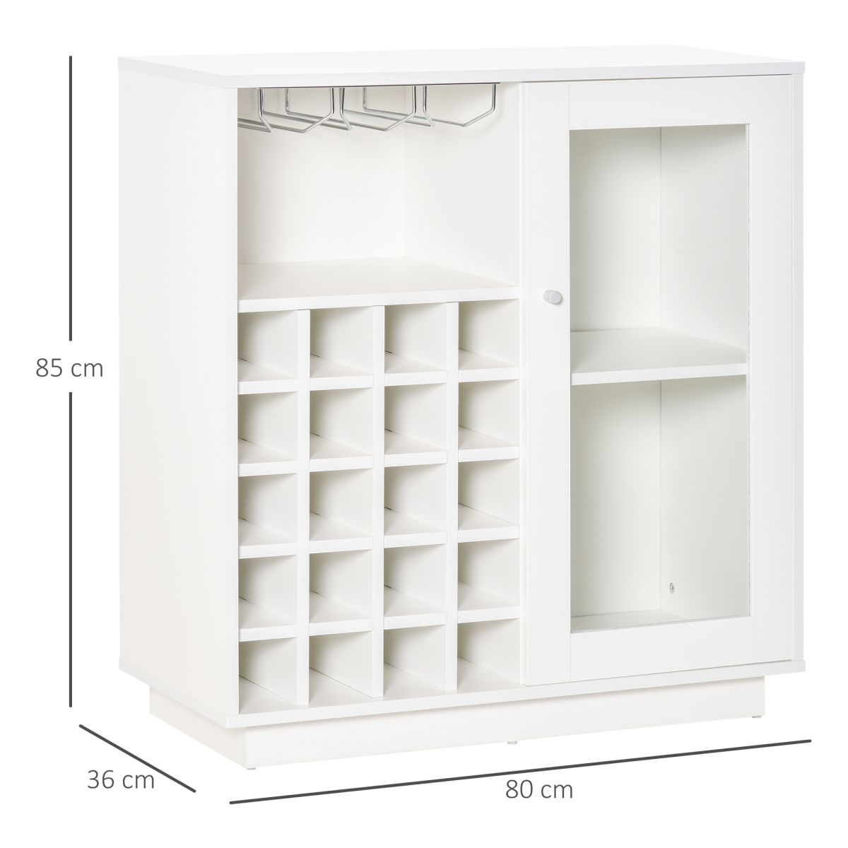 HOMCOM White Sideboard Wine Cabinet with Glass Door, 20-Bottle Rack & Glass Rack
