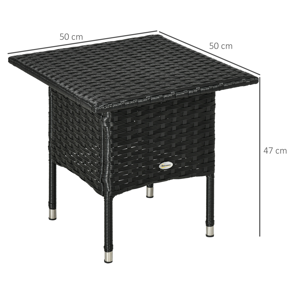 Outsunny PE Rattan Outdoor Coffee Table with Galvanised Steel Frame – Patio & Garden Side Table, Black
